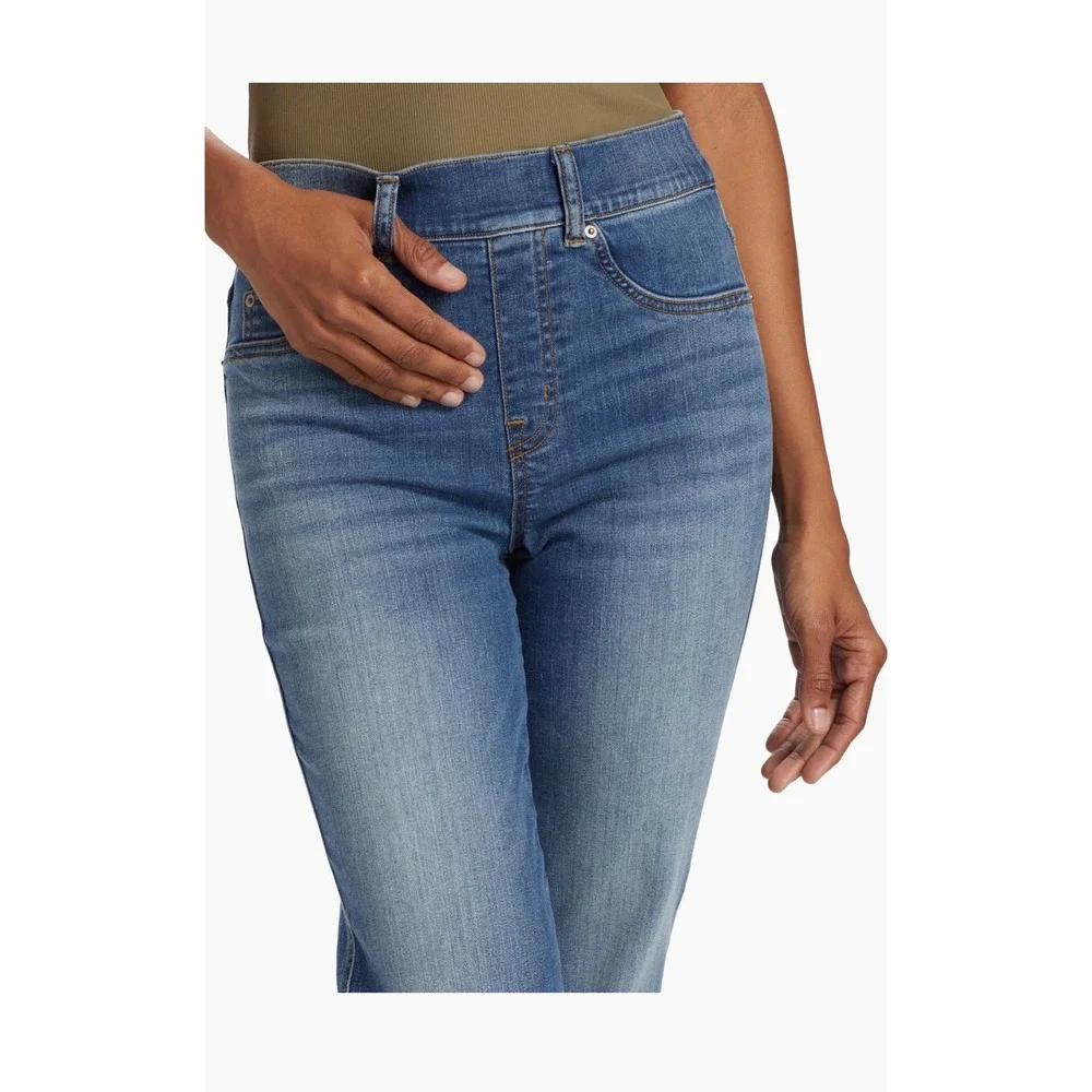 Spanx Ankle‎ Straight Leg Jeans Medium Wash High Rise Pull On Denim Blue Sz Xs